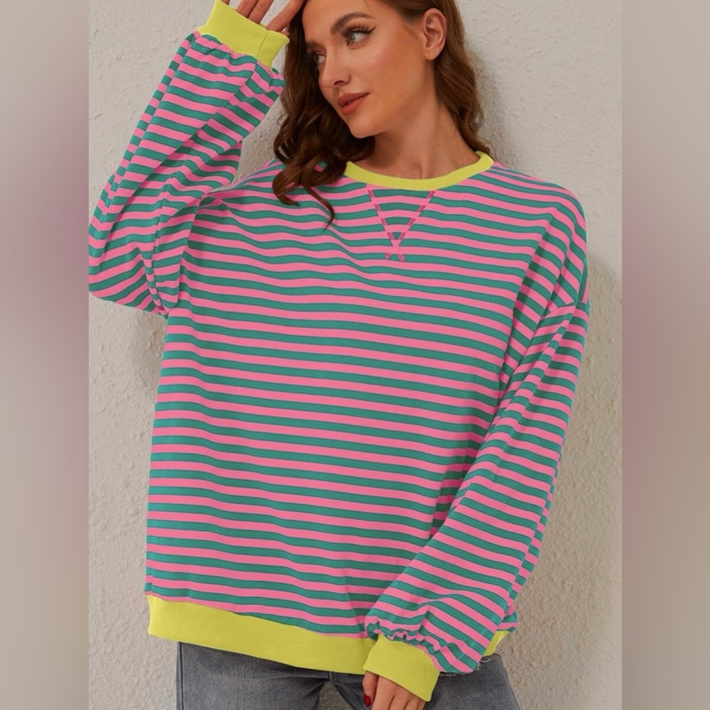 UEU | Pink & Teal Striped Top
